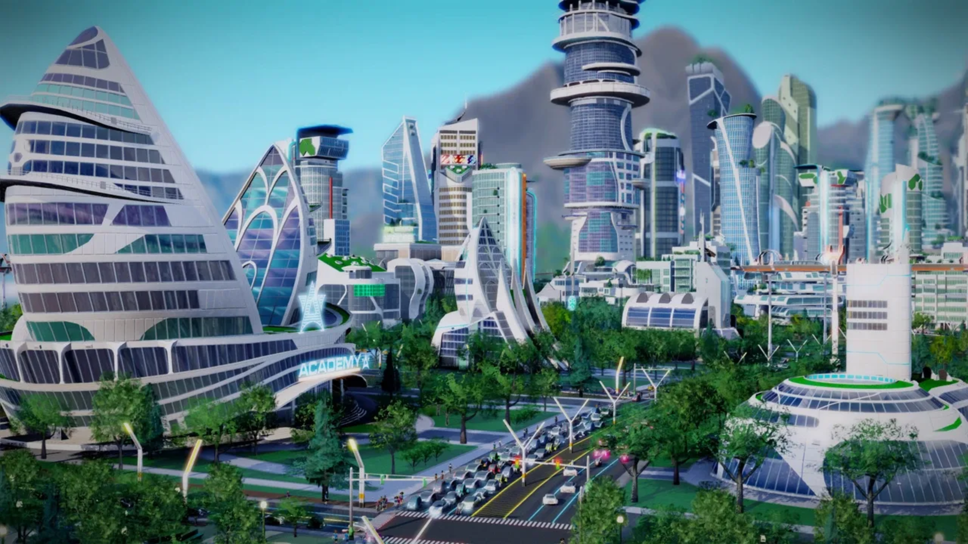 A futuristic city in SimCity (2013)
