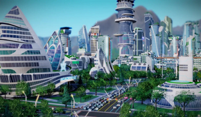 A futuristic city in SimCity (2013)