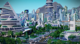 A futuristic city in SimCity (2013)