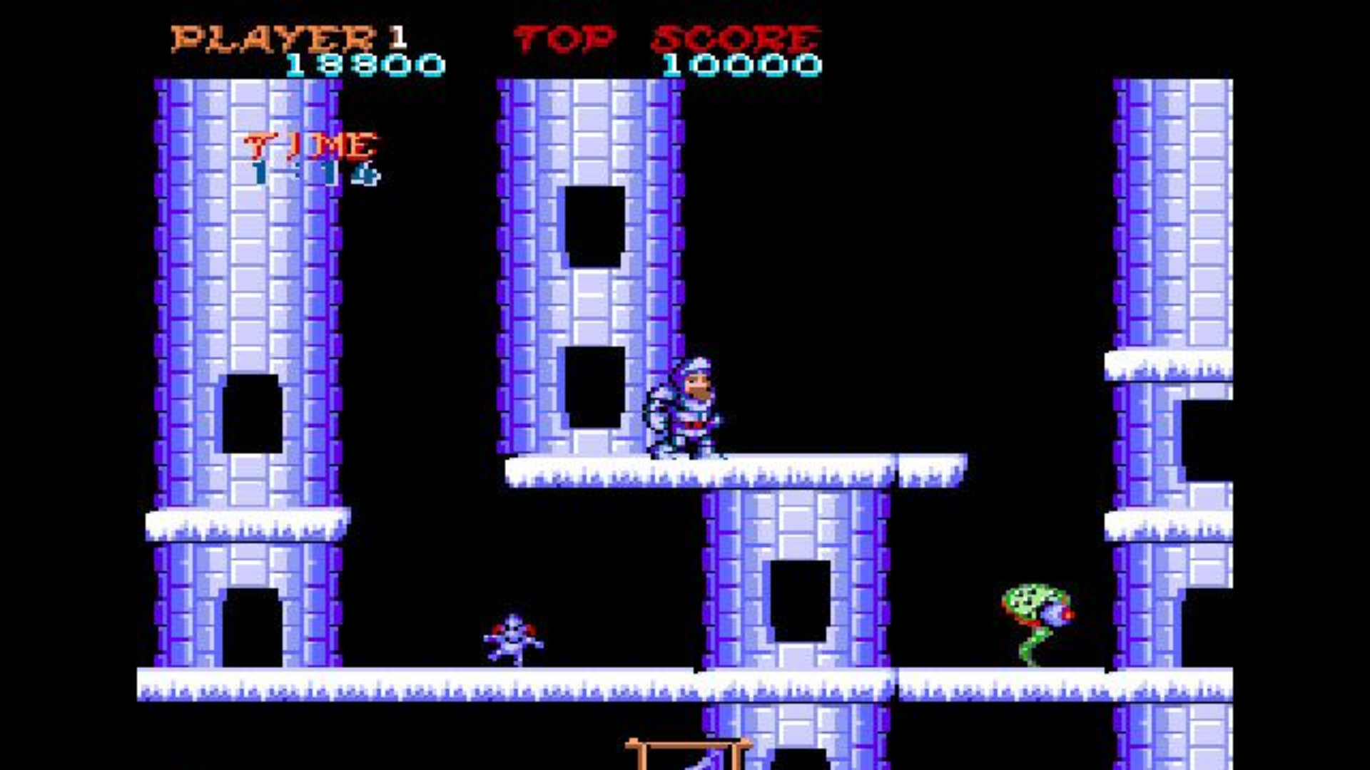 a snowy level in Ghosts 'n Goblins