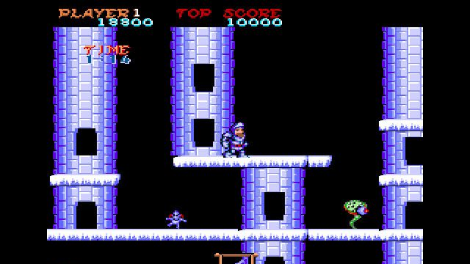 a snowy level in Ghosts 'n Goblins