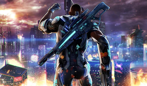 The protagonist facing a city in Crackdown 3
