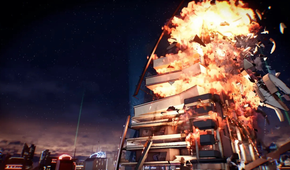 An explosion in a building