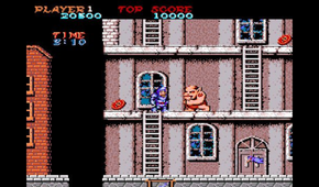 fighting monsters in a city in Ghosts 'n Goblins