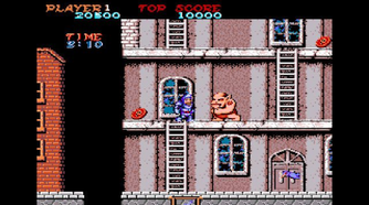 fighting monsters in a city in Ghosts 'n Goblins