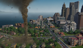 A tornado hitting a town in SimCity