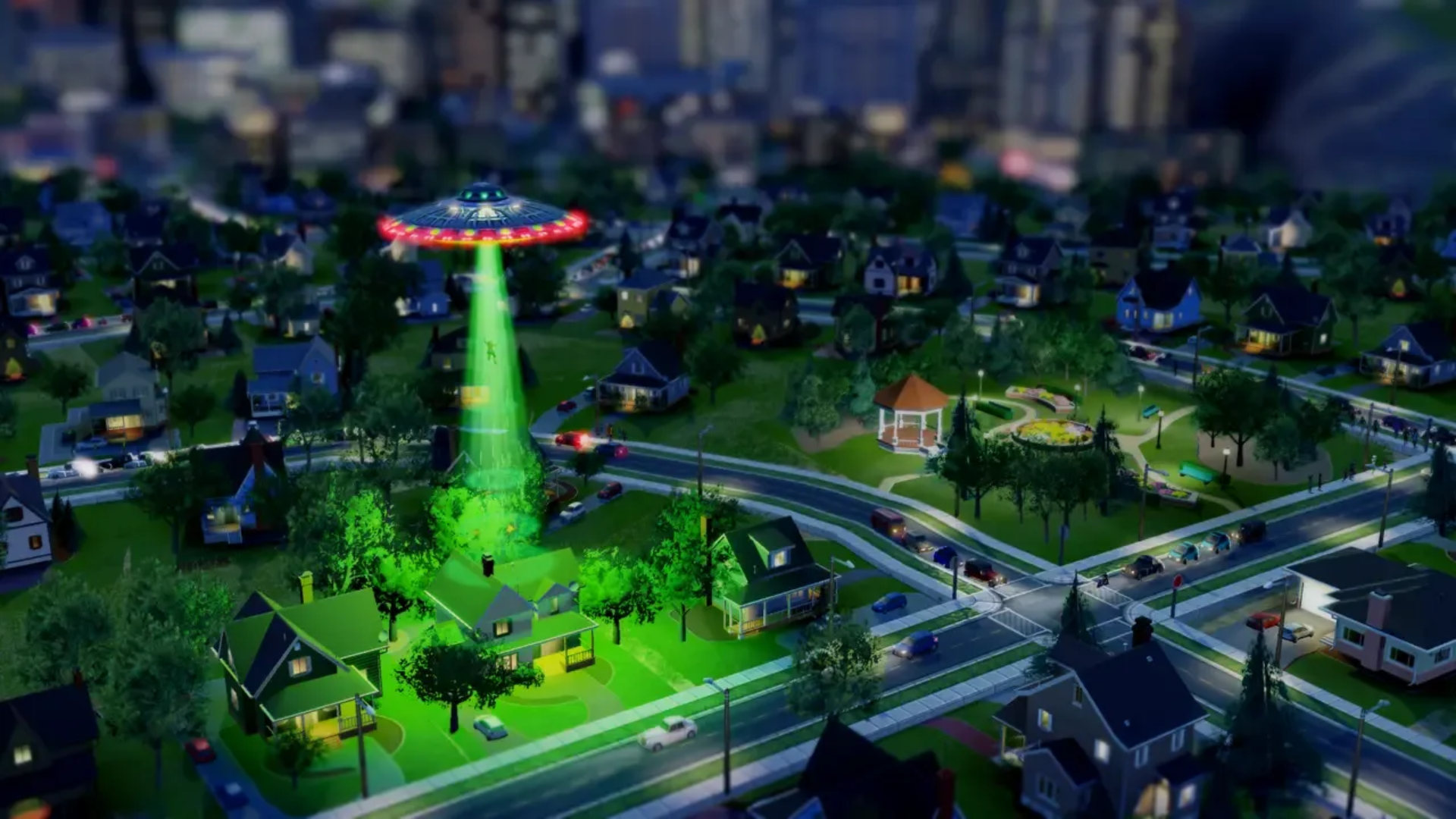 A UFO over a house in SimCity