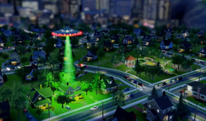 A UFO over a house in SimCity