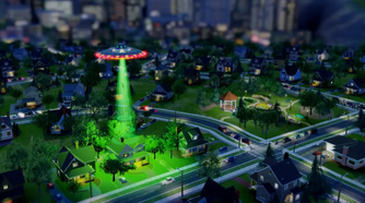 A UFO over a house in SimCity