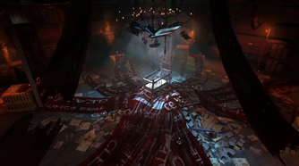 A bloody room with a crib in it
