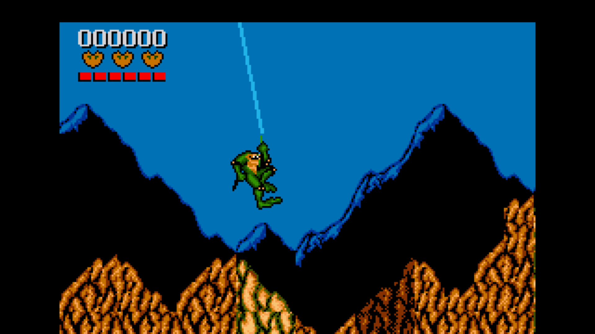 a toad swinging on a rope