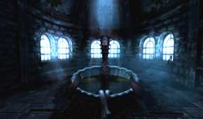 A screenshot from the game Amnesia: The Dark Descent, showing a fountain.