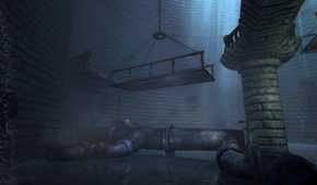 A screenshot from the game Amnesia: The Dark Descent, showing a metal ramp hanging.