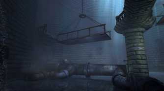 A screenshot from the game Amnesia: The Dark Descent, showing a metal ramp hanging.