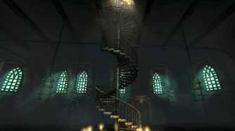 A screenshot from the game Amnesia: The Dark Descent, showing a spiral staircase.