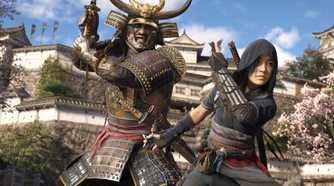 A screenshot from Assassin's Creed Shadows, showing Yasuke and Naoe, the dual protagonists of the game.