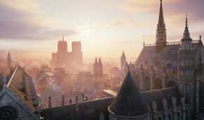 An image from Assassin's Cred Unity, showing the Cathedral of Notre Dame.