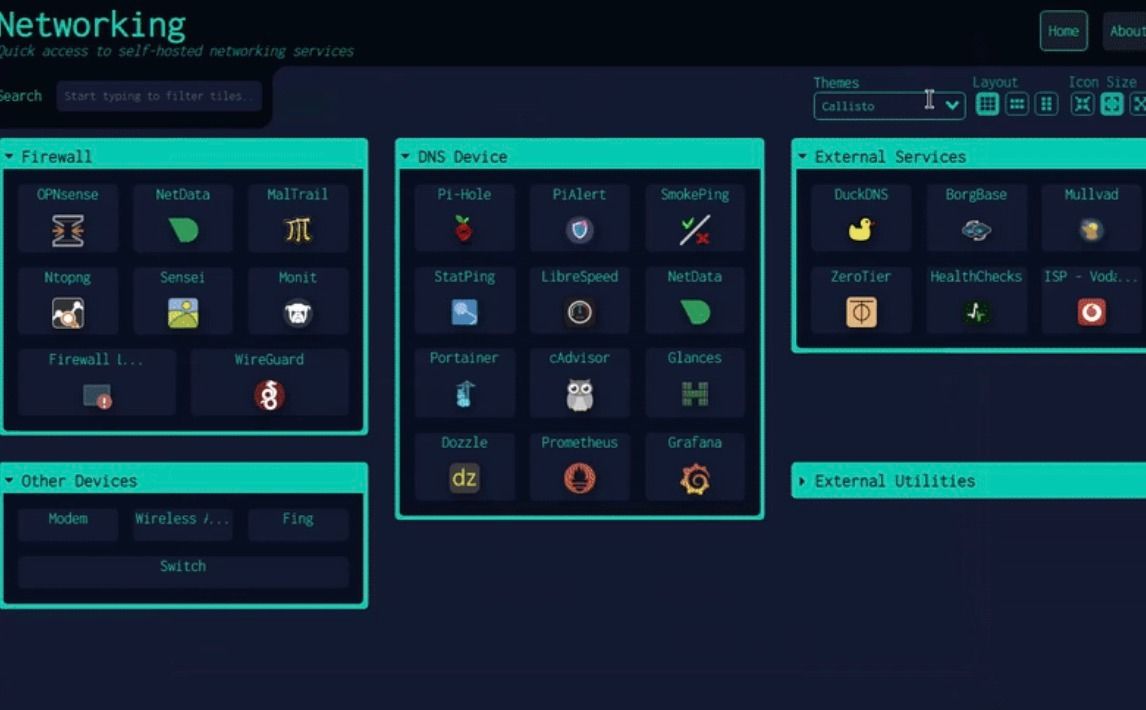 Dashy home menu