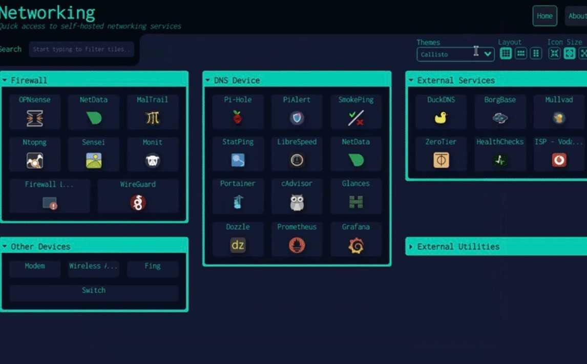Dashy home menu