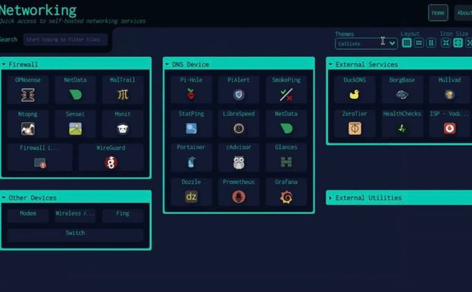 Dashy home menu