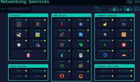 A screenshot of Dashy dashboard showing several self-hosted app in group folders