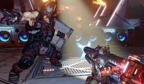 Borderlands 3 player shooting at beatbox boss