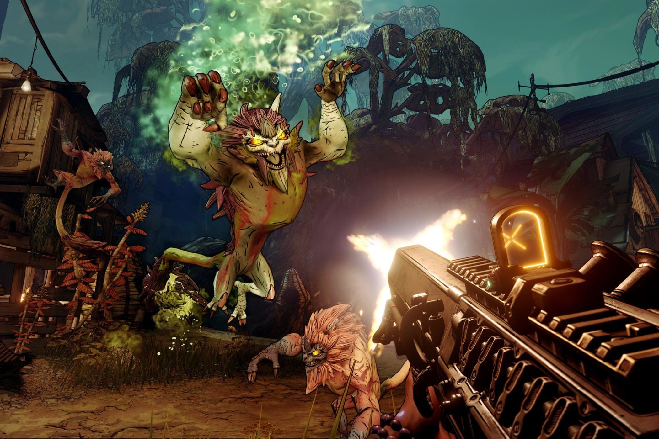 Borderlands 3 player shooting at jabber jumping