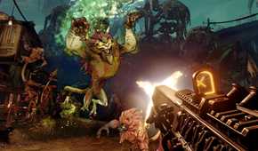Borderlands 3 player shooting at jabber jumping