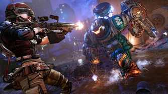 Borderlands 3 Moze shooting at Captain Traunt