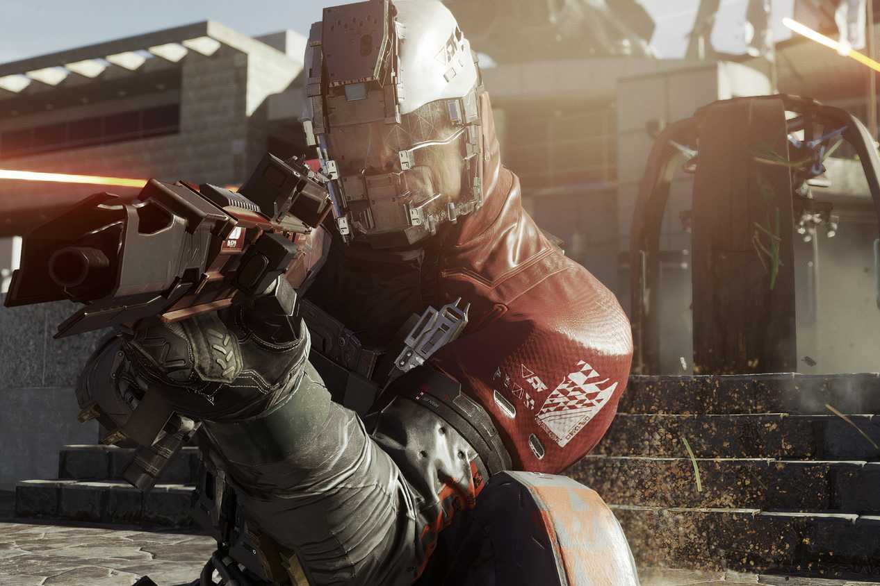 An image from Call of Duty: Infinite Warfare, showing a soldier crouched and aiming their rifle.