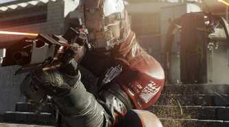 An image from Call of Duty: Infinite Warfare, showing a soldier crouched and aiming their rifle.