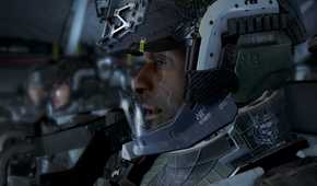 An image from Call of Duty: Infinite Warfare, showing a man in an advanced exoskeleton suit.