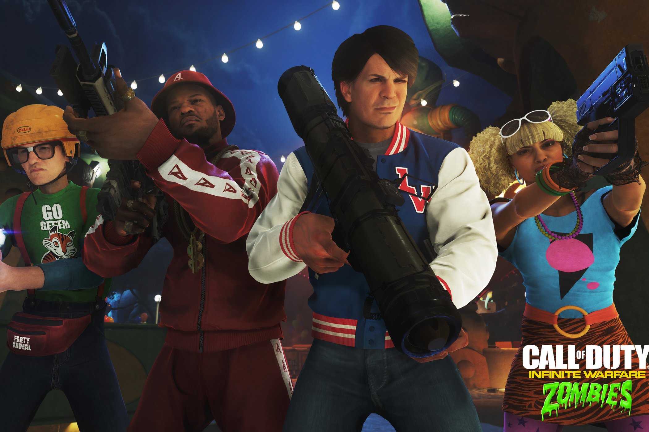 An image from Call of Duty: Infinite Warfare's Zombies mode, showing four player characters armed.