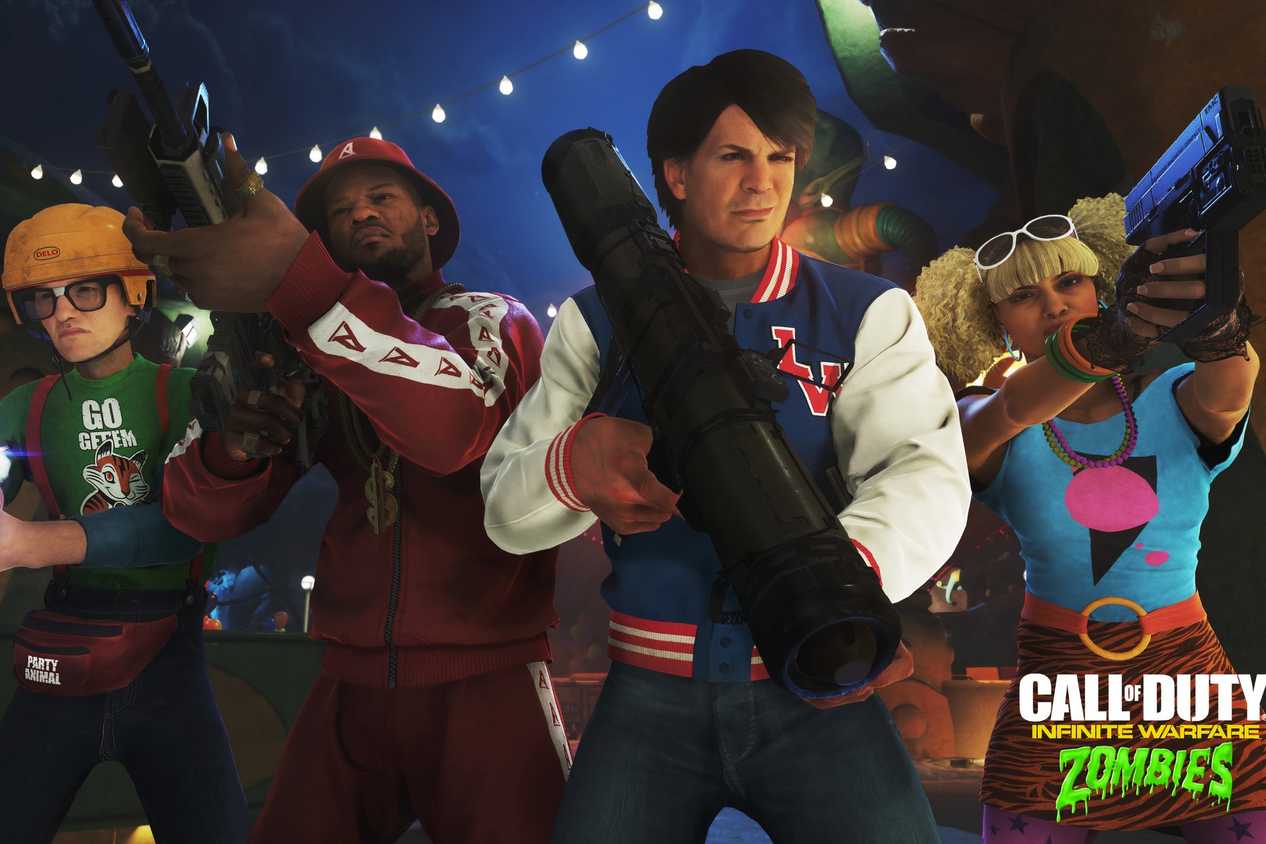 An image from Call of Duty: Infinite Warfare's Zombies mode, showing four player characters armed.