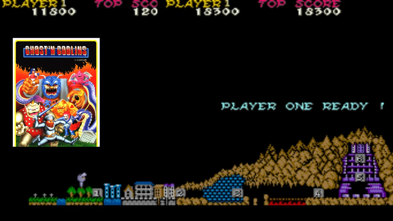 Ghosts 'n Goblins screenshot with the game cover art on the left hand side