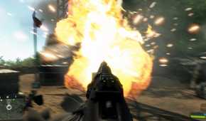 An image from the 2007 game Crysis, showing an explosion.