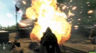An image from the 2007 game Crysis, showing an explosion.