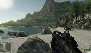 An image from the 2007 game Crysis, showing a beach.