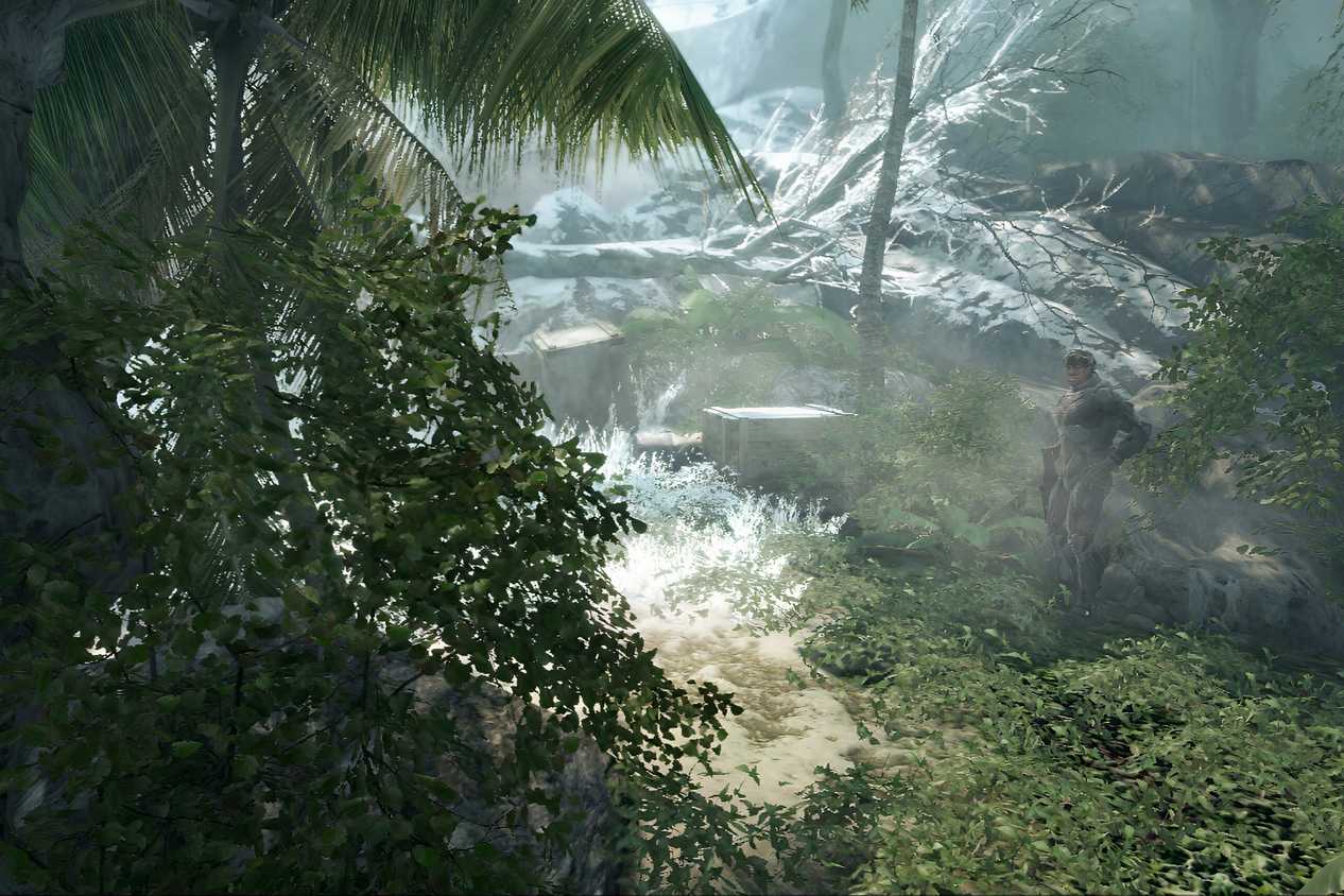 An image from the 2007 game Crysis, showing vegetation in an island.