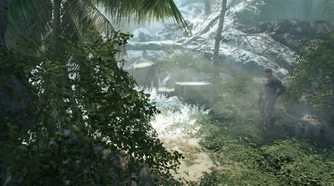 An image from the 2007 game Crysis, showing vegetation in an island.