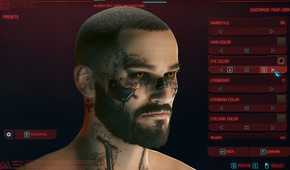 An image from Cyberpunk 2077, showing the character selection screen