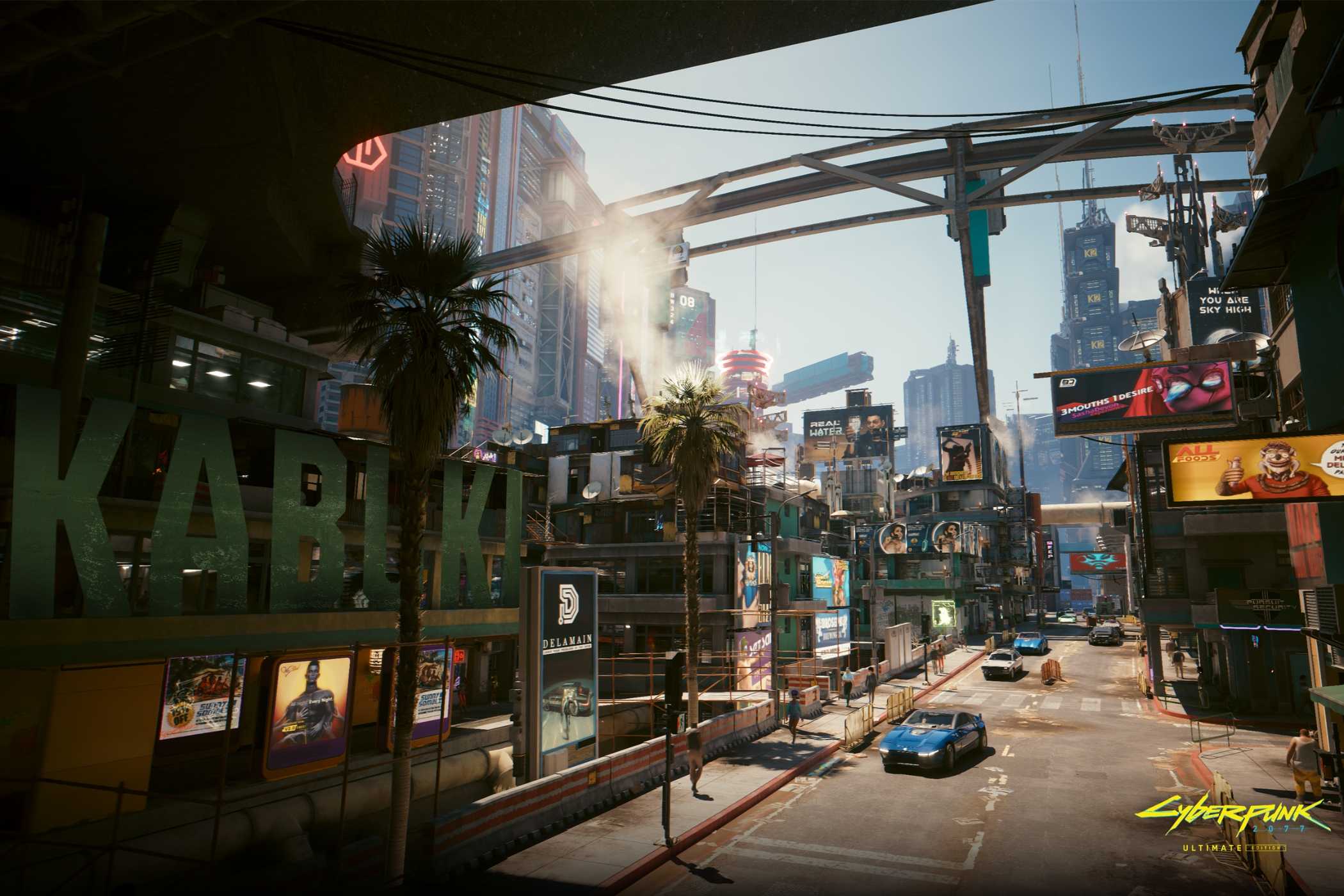 An image from Cyberpunk 2077, showing the district of Kabuki.