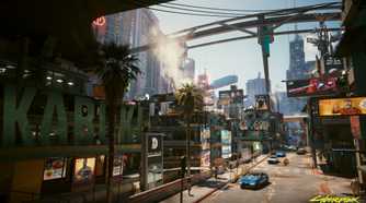 An image from Cyberpunk 2077, showing the district of Kabuki.