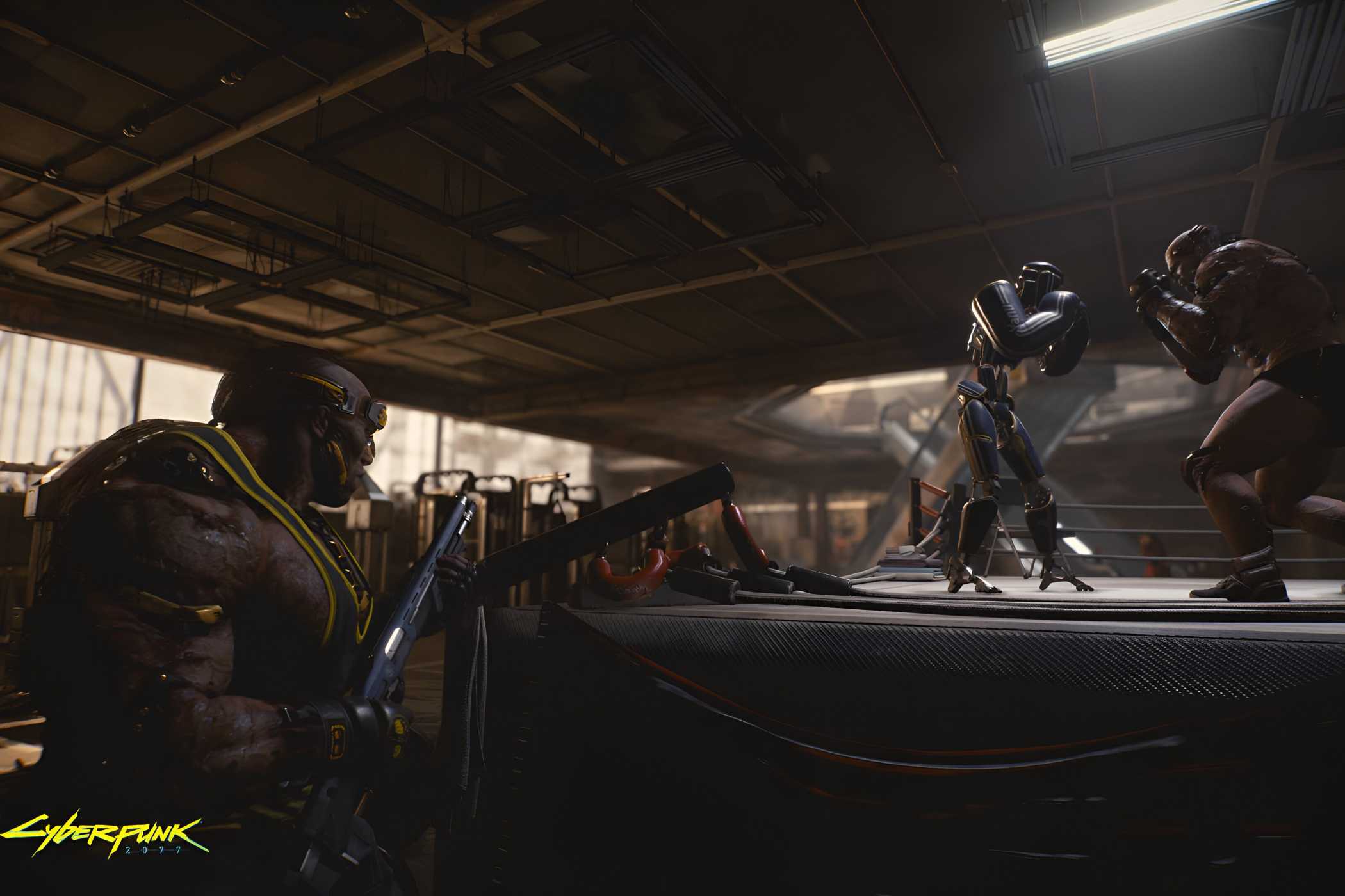 An image from Cyberpunk 2077, showing a boxing ring.