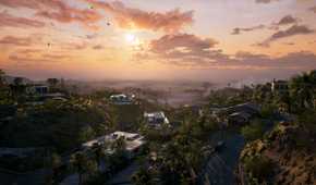 the horizon and large houses in a fictional version of California