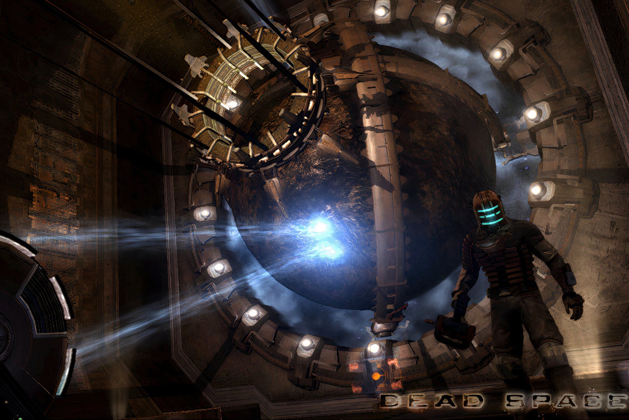 An image from 2008's Dead Space, showing an asteroid being mined.