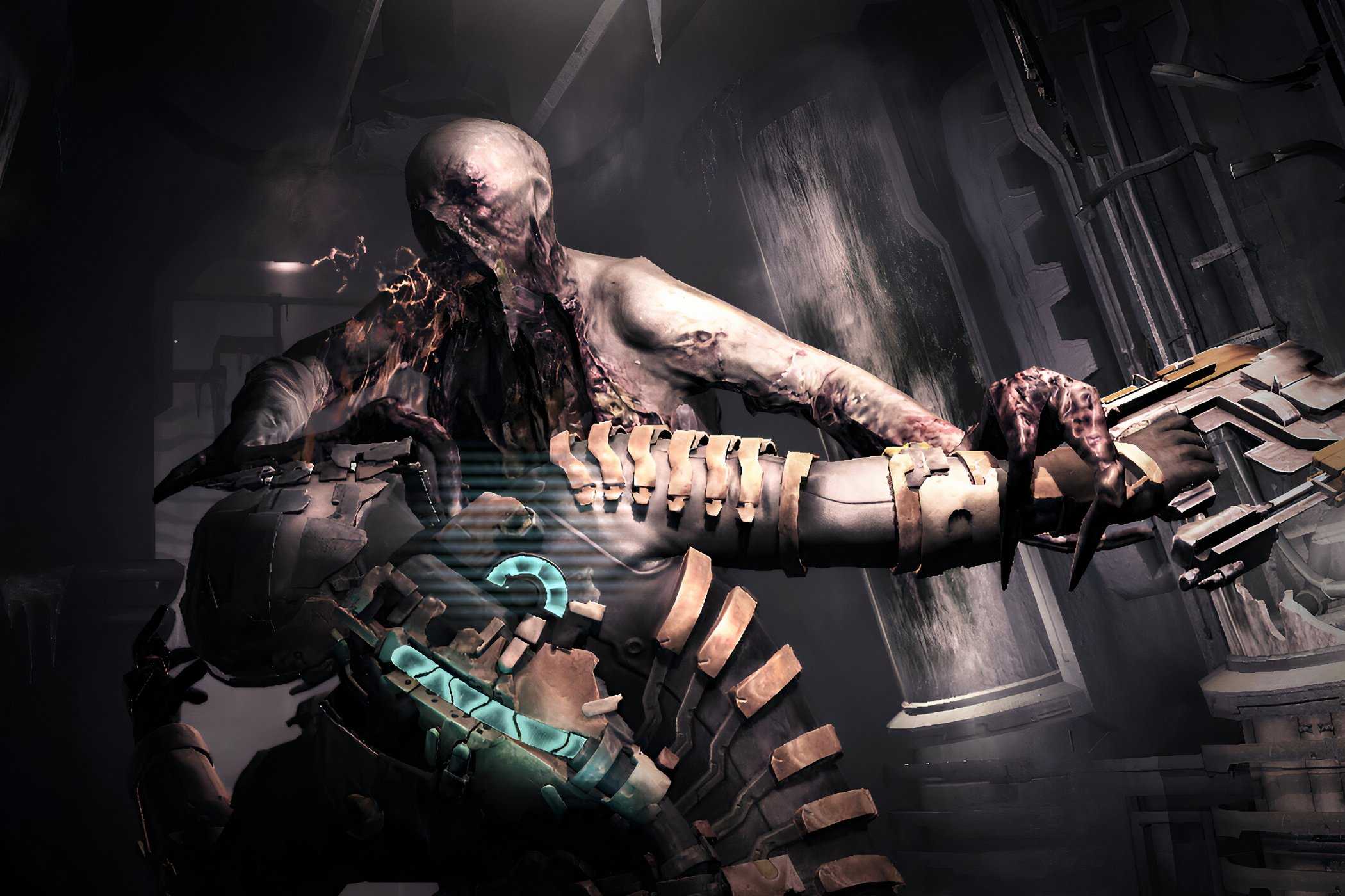 An image from 2011's Dead Space 2, showing a grotesque alien attacking a person wearing a space suit.