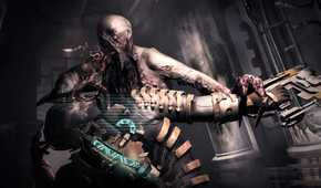 An image from 2011's Dead Space 2, showing a grotesque alien attacking a person wearing a space suit.