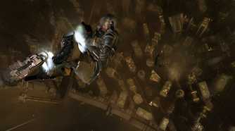 An image from 2011's Dead Space 2, showing a person wearing a space suit flying in zero gravity.