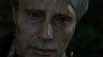An image from the game "Death Stranding", showing actor Mads Mikkelsen covered in dirt and grime.